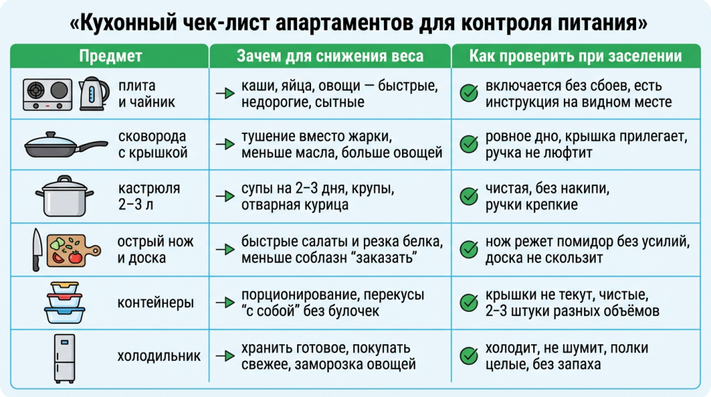 Кухонный чек-лист апартаментов